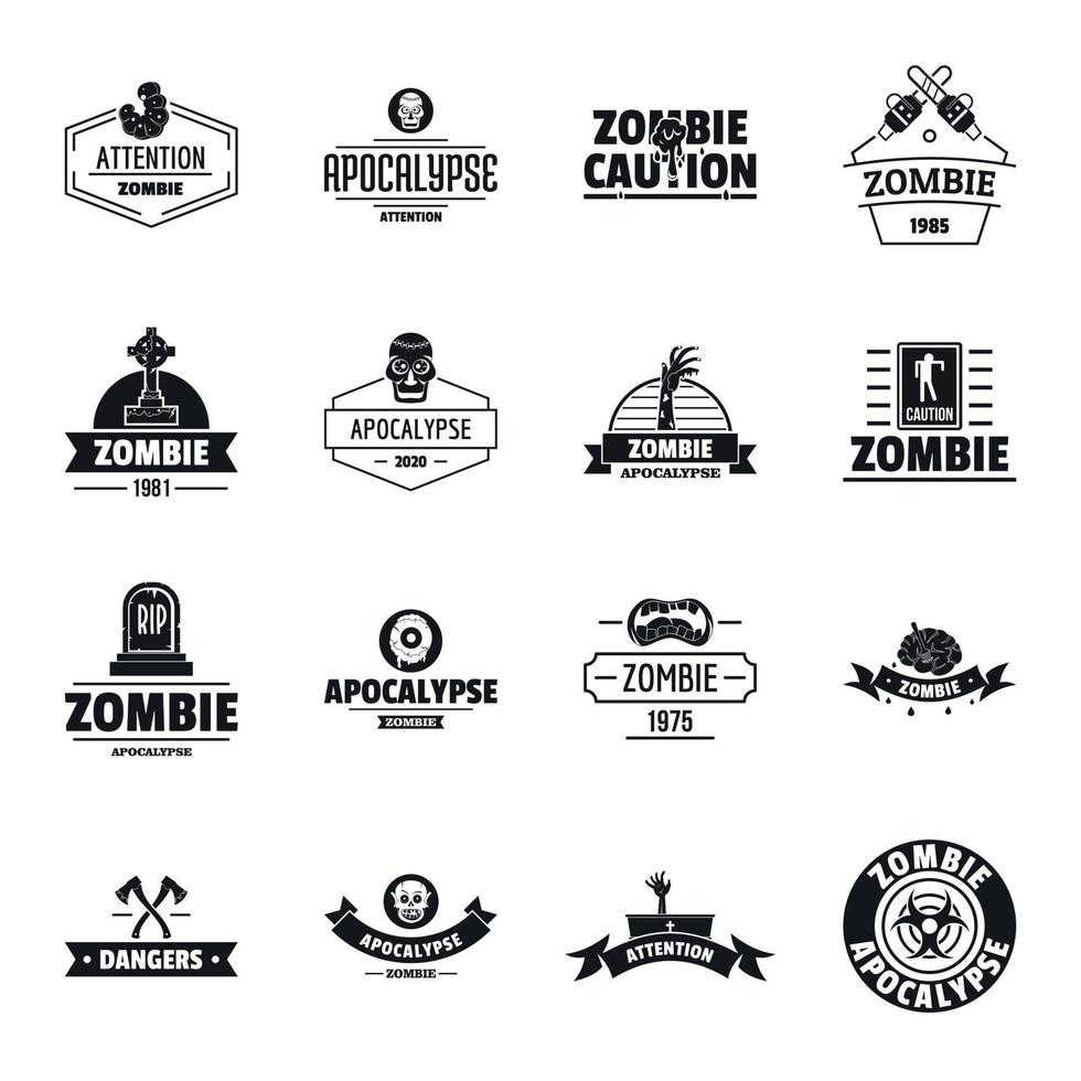 zombie logo iconen set, eenvoudige stijl vector