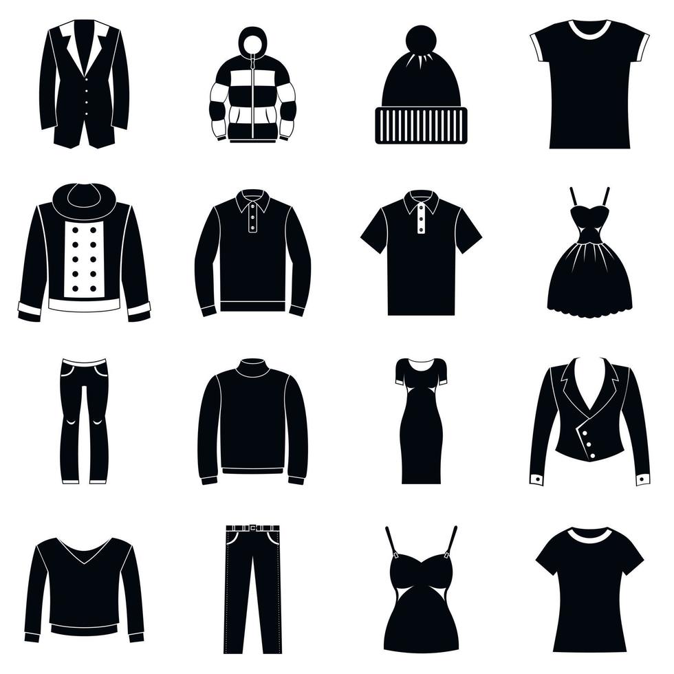 kleding iconen set, eenvoudige stijl vector