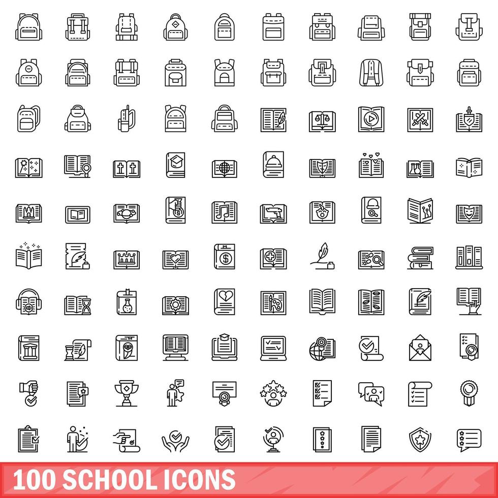 100 school iconen set, Kaderstijl vector