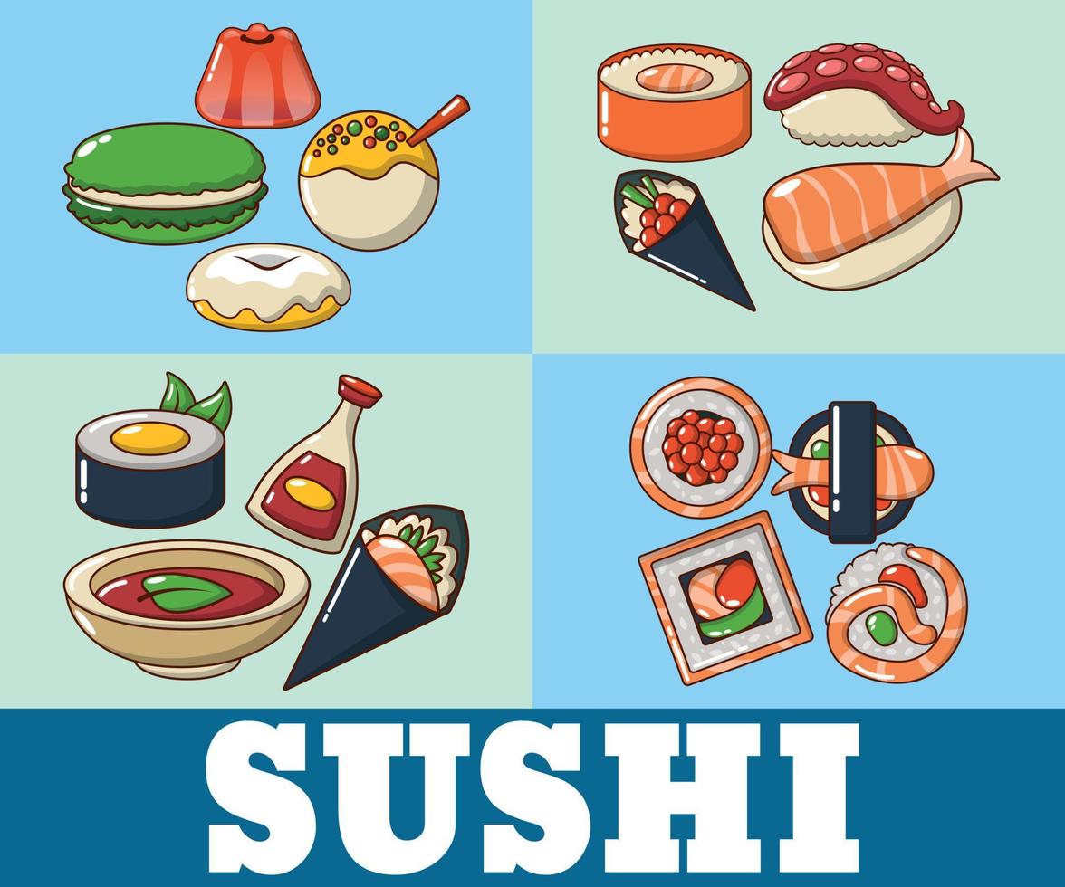 sushi concept banner, cartoon stijl vector