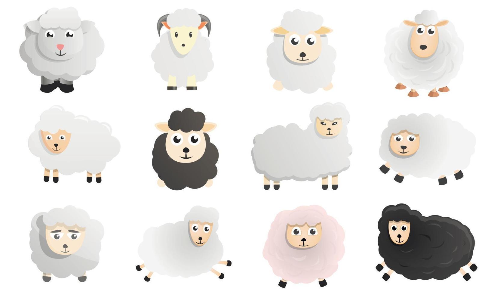 schapen pictogrammenset, cartoon stijl vector