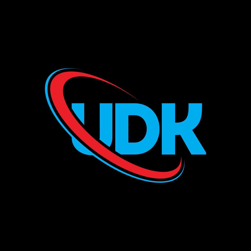 udk-logo. udk brief. udk brief logo ontwerp. initialen udk-logo gekoppeld aan cirkel en monogram-logo in hoofdletters. udk typografie voor technologie, zaken en onroerend goed merk. vector