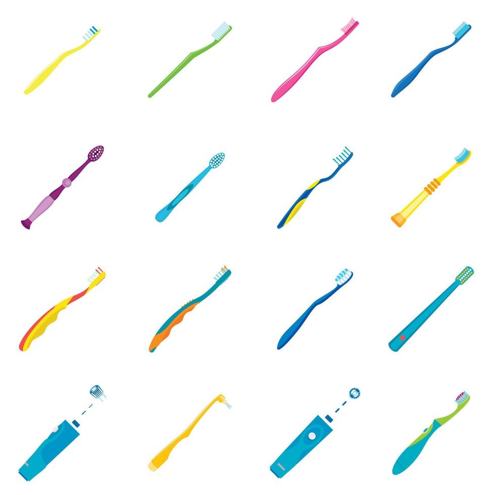 tandenborstel pictogrammenset, vlakke stijl vector