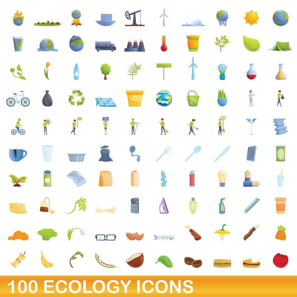 100 ecologie iconen set, cartoon stijl vector