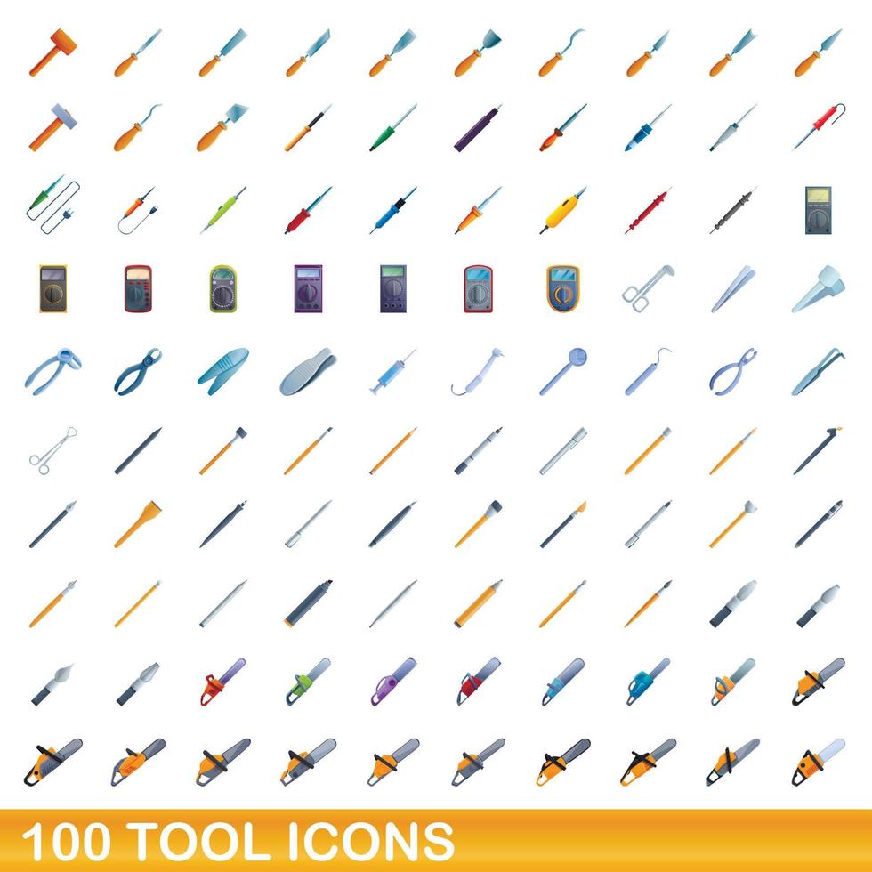 100 gereedschap iconen set, cartoon stijl vector