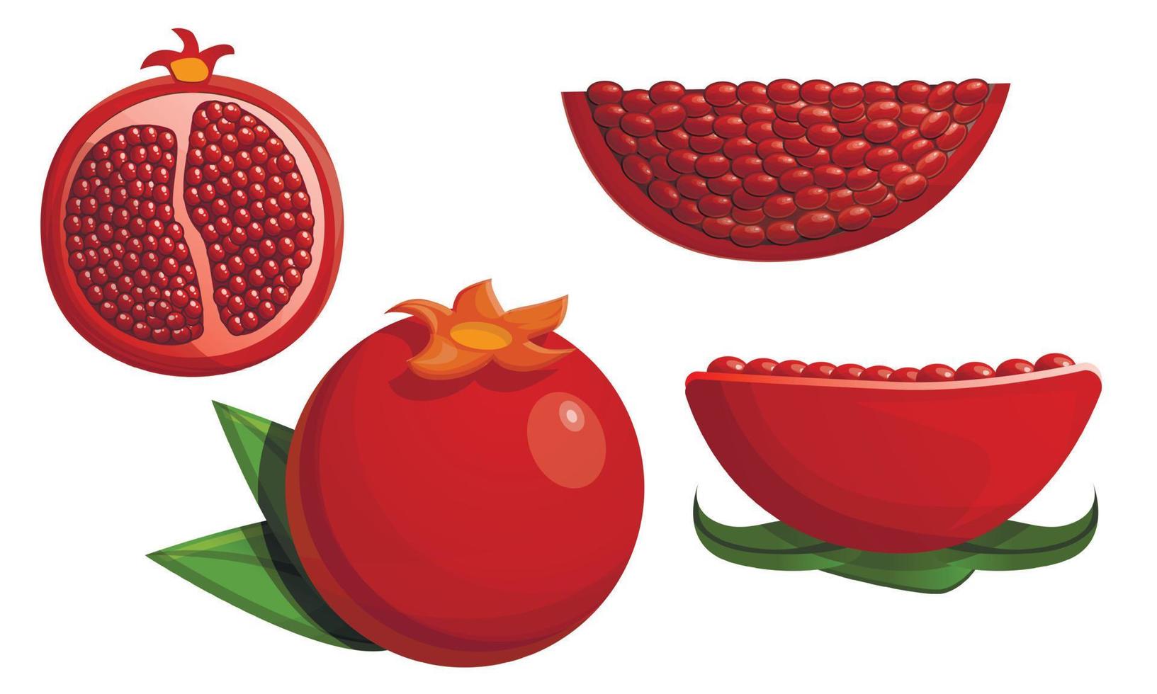 granaatappel icon set, cartoon stijl vector