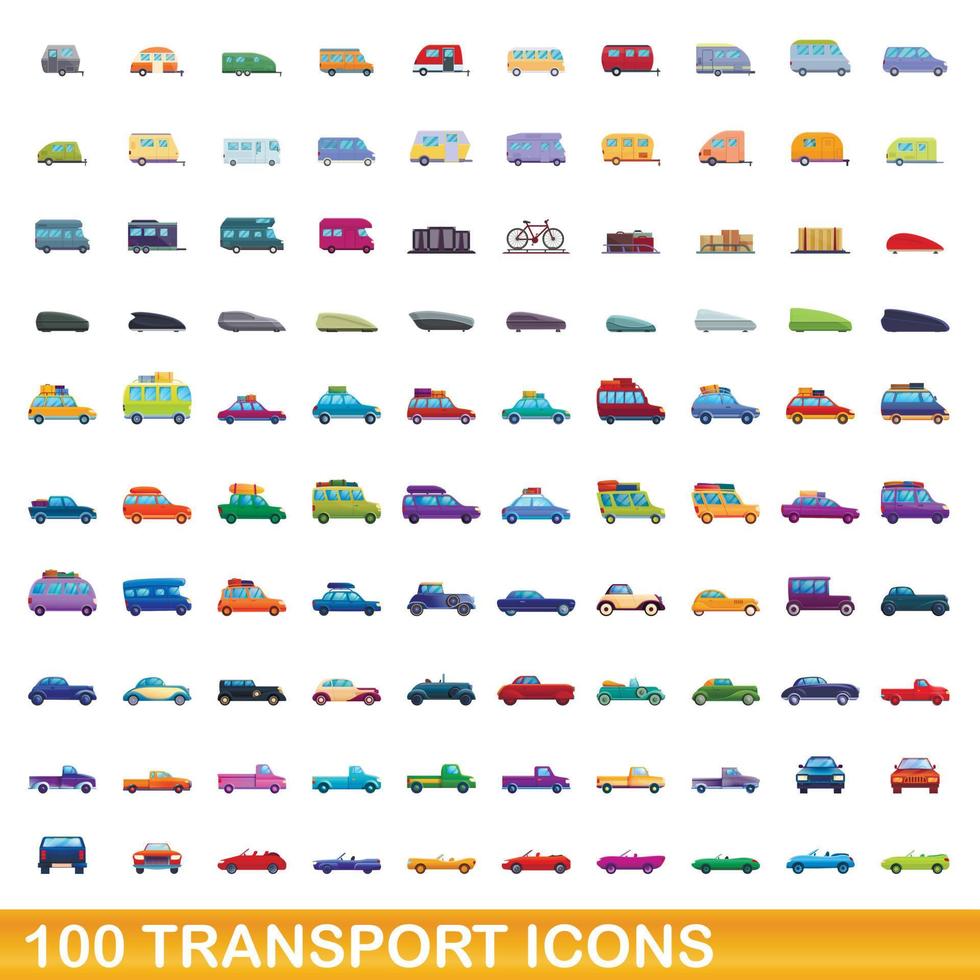 100 transport iconen set, cartoon stijl vector