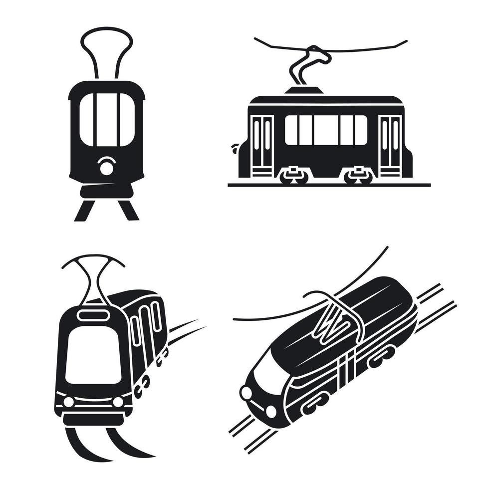 tram auto iconen set, eenvoudige stijl vector