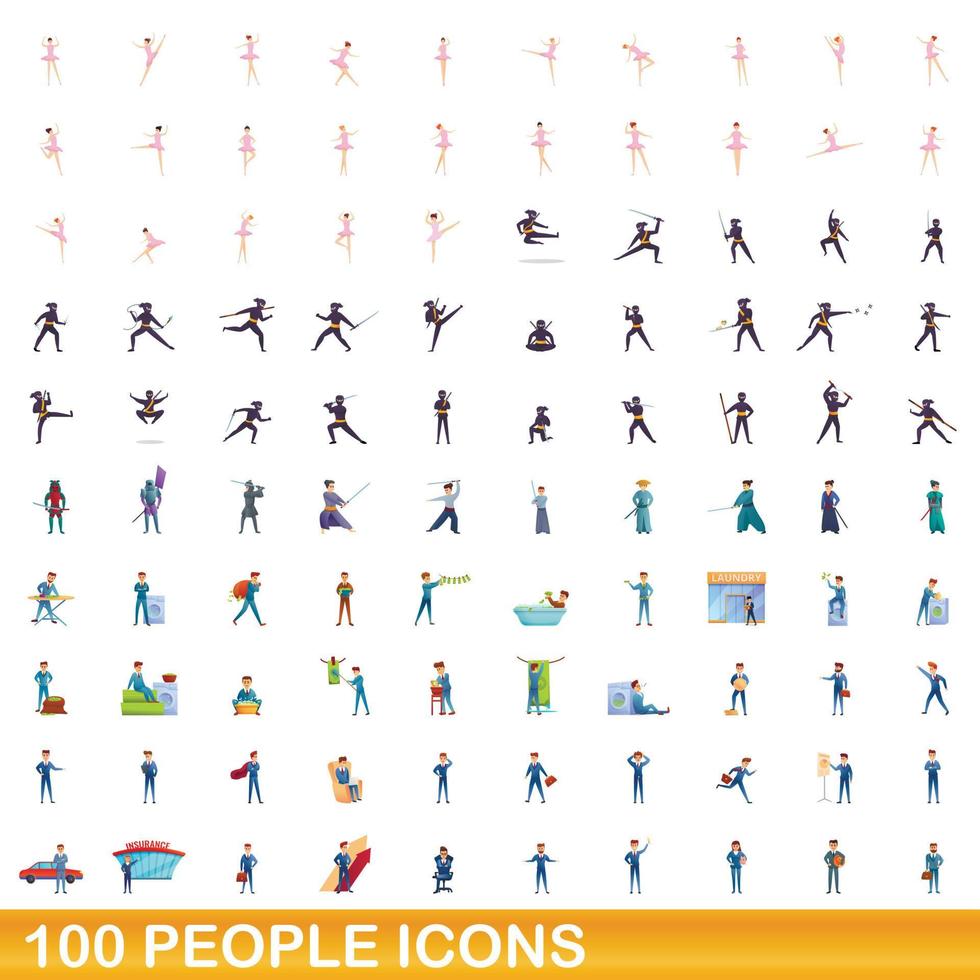 100 mensen iconen set, cartoon stijl vector