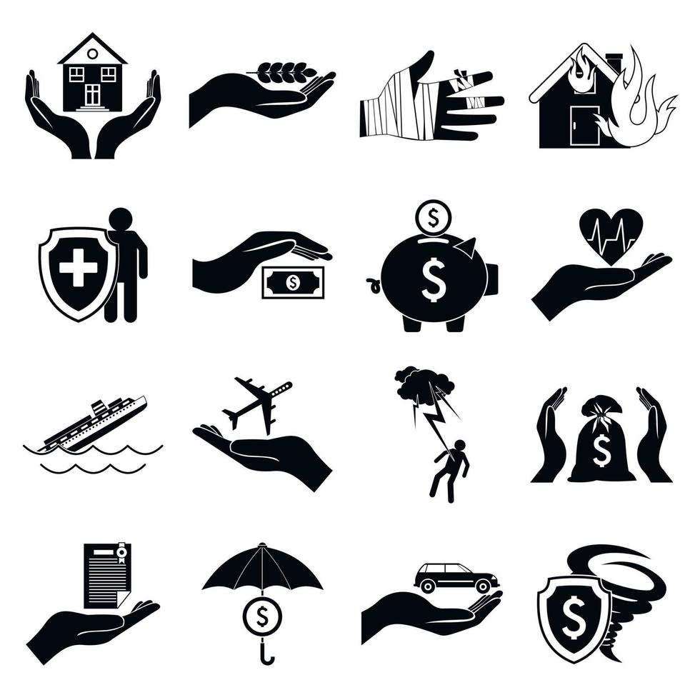 ongevallenverzekering iconen set, eenvoudige stijl vector