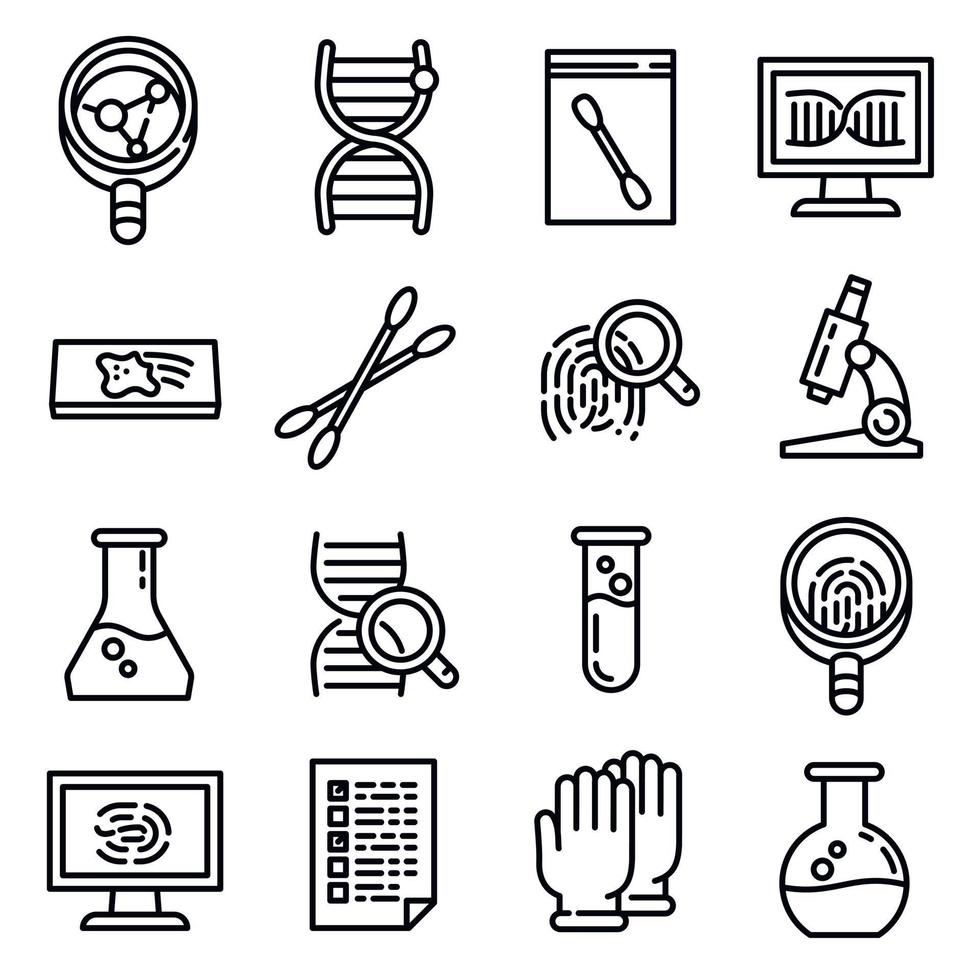 forensisch laboratorium iconen set, Kaderstijl vector