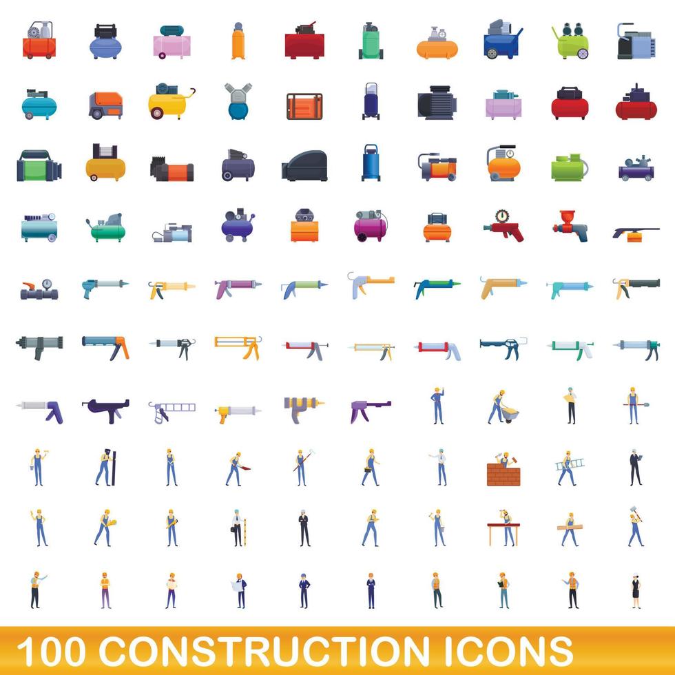 100 bouw iconen set, cartoon stijl vector