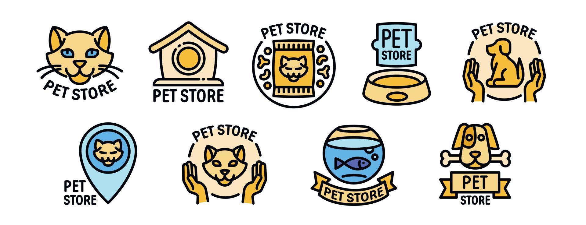 dierenwinkel iconen set, Kaderstijl vector