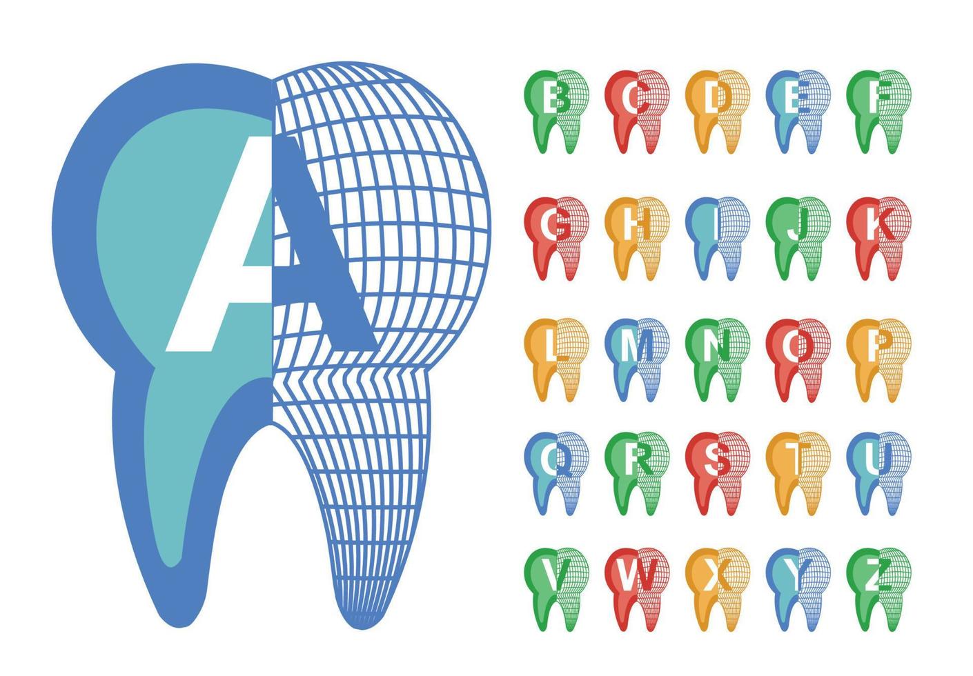 tandlettertype, vector kleurrijk alfabet voor tandontwerp en tekst