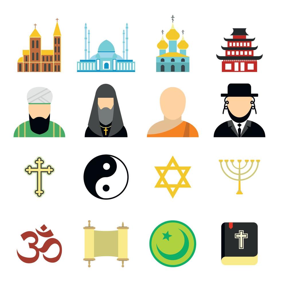 religie plat pictogrammen set vector