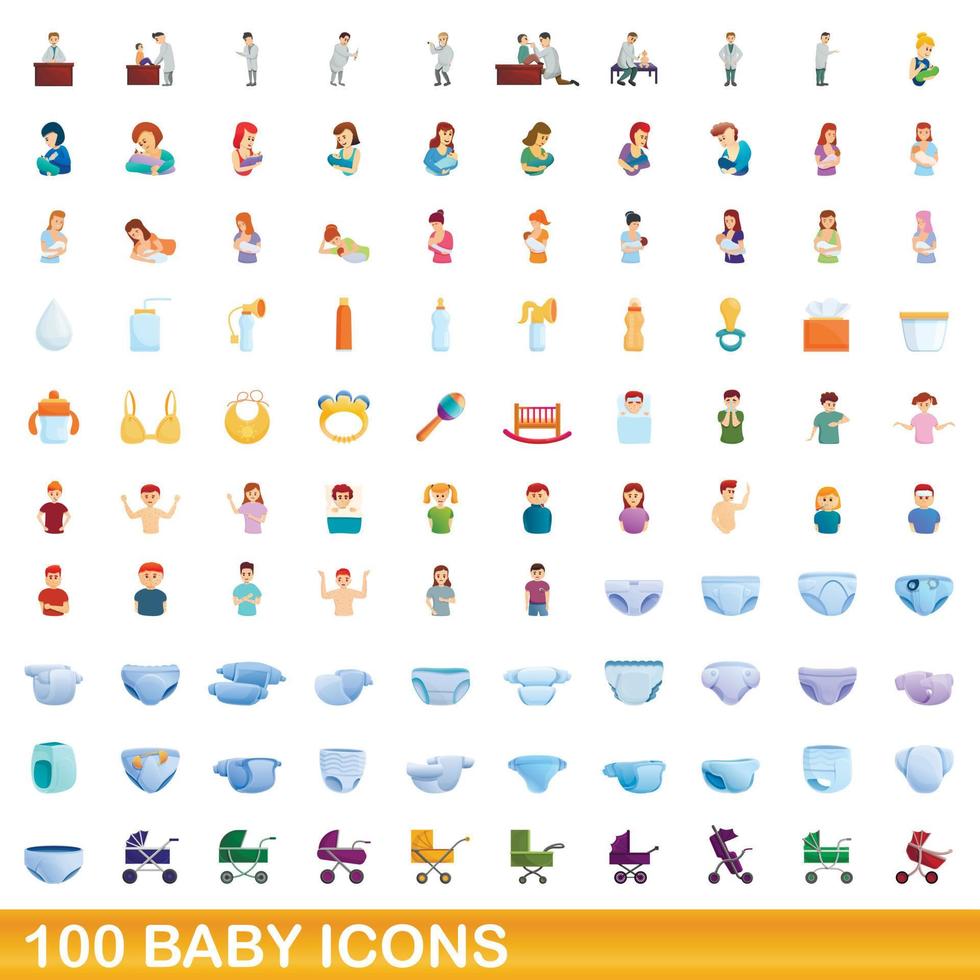 100 baby iconen set, cartoon stijl vector