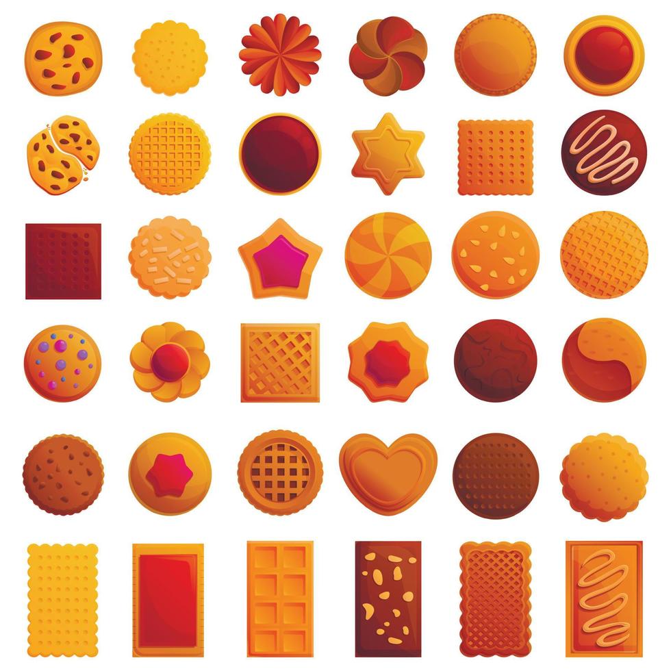 cookie iconen set, cartoon stijl vector