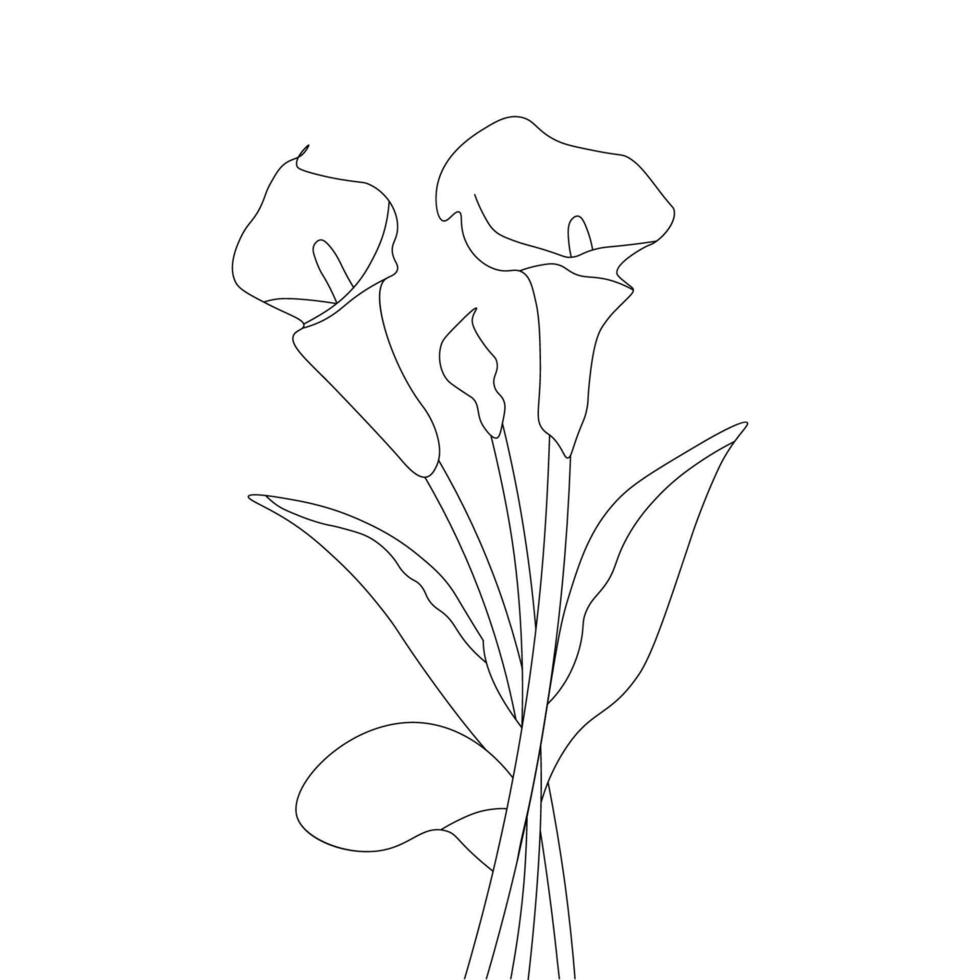 calla bloem kinderen lijntekening kleurboek pagina illustratie om af te drukken vector