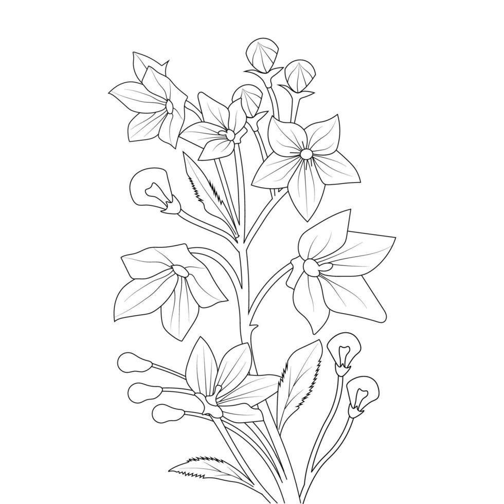 ballon bloem kleurplaat lijntekeningen met bloeiende bloemblaadjes en bladeren illustratie vector