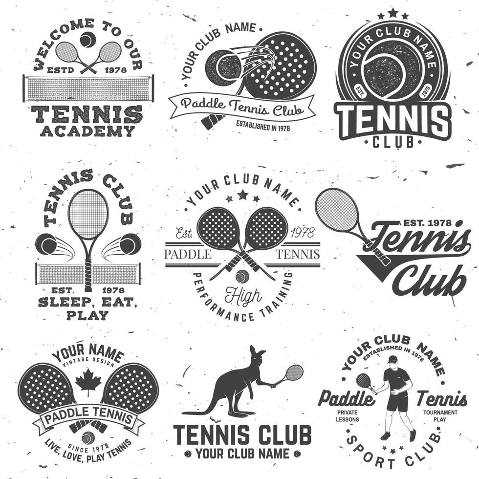 set paddle tennis en tennis badge, embleem of teken. vector. concept voor shirt, print, stempel of tee. vector