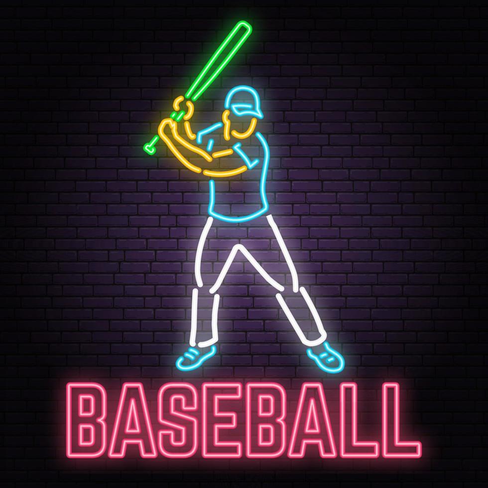 neon honkbal teken op bakstenen muur achtergrond. vectorillustratie. vector