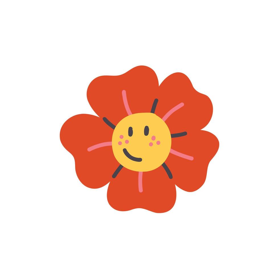 retro lachend karakter gezicht rode bloem vector