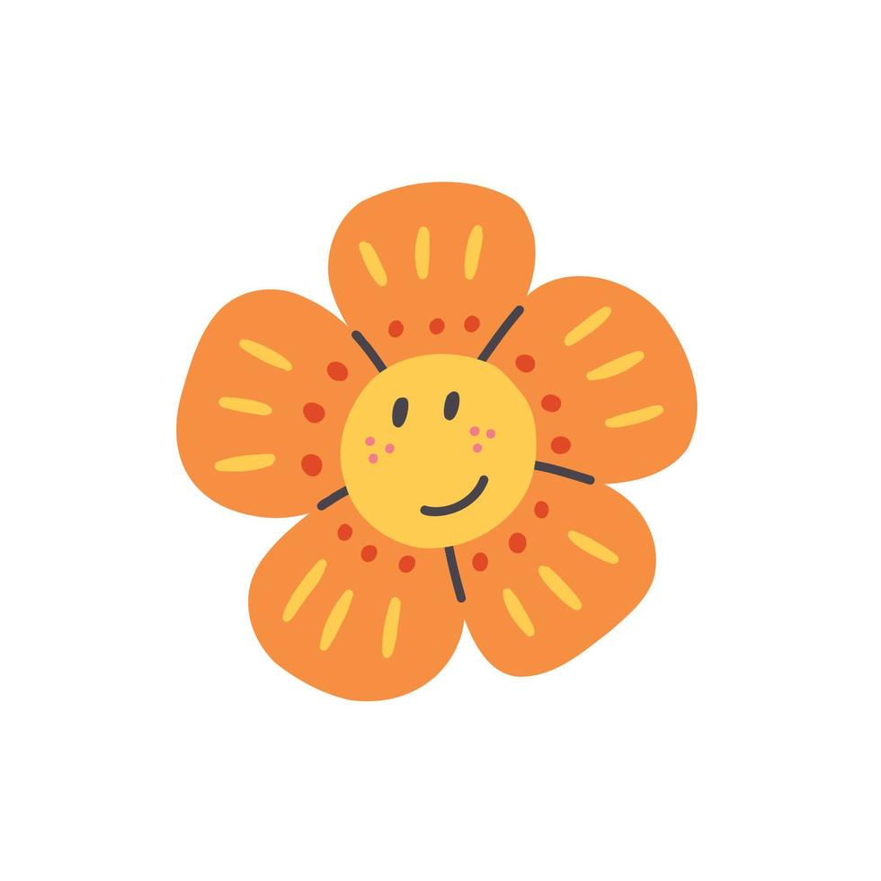 retro lachend karakter gezicht oranje bloem vector
