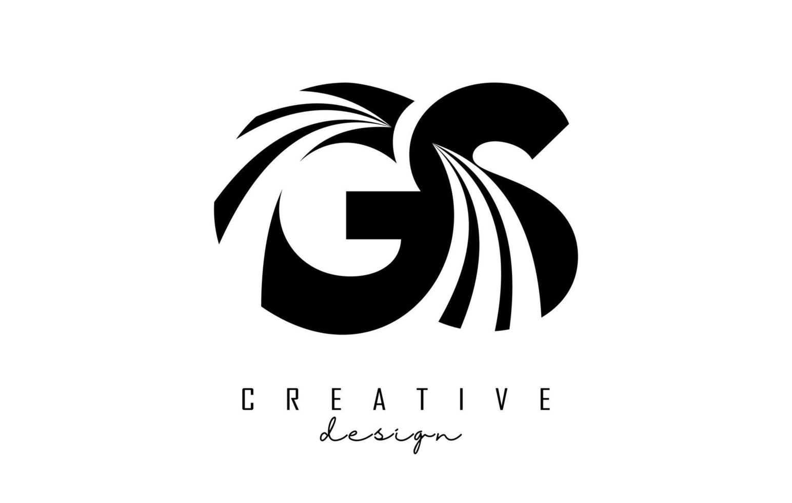 creatief zwarte letters gs gs-logo met leidende lijnen en wegconceptontwerp. letters met geometrisch ontwerp. vector