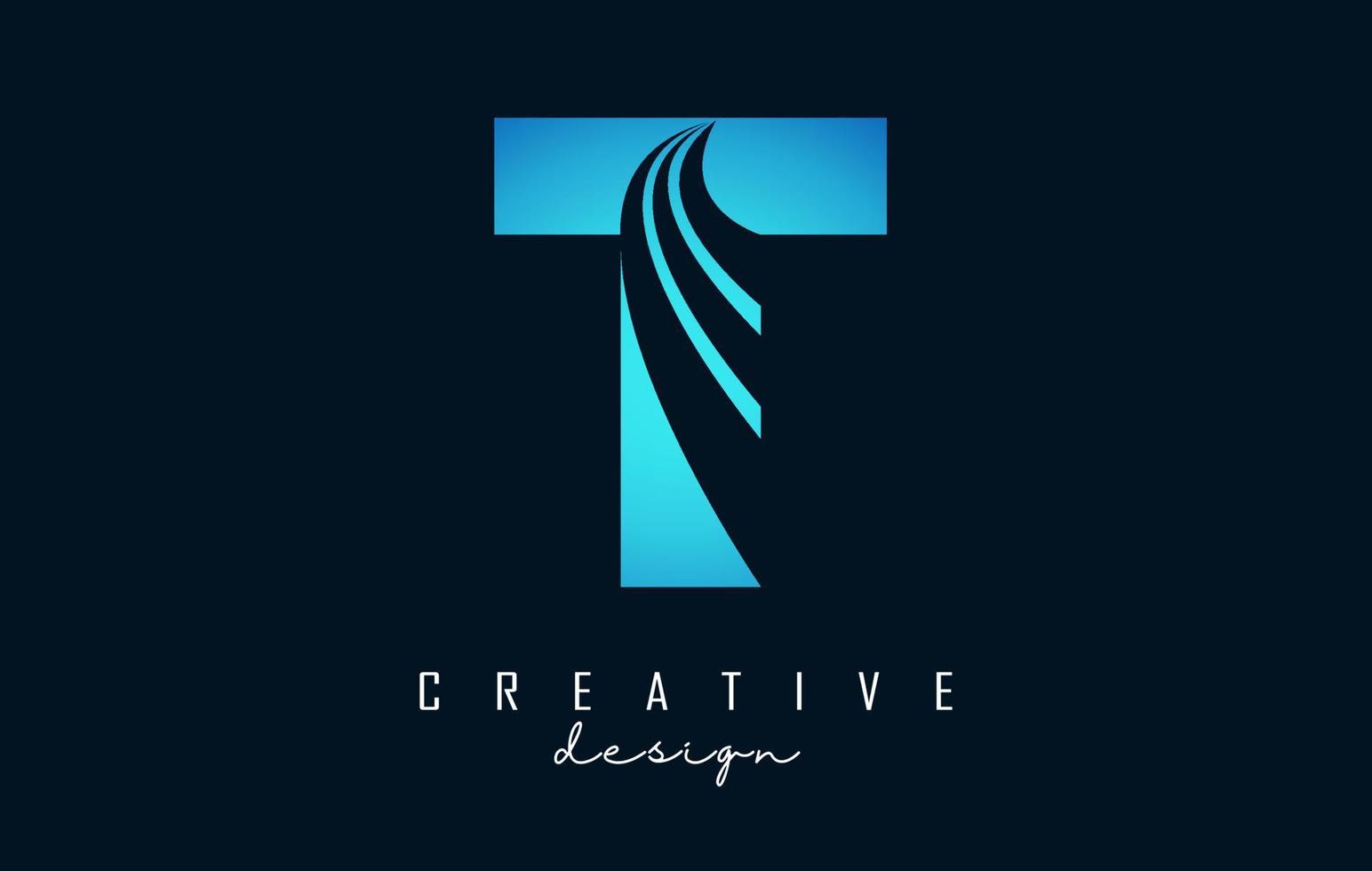 creatief letter t-logo met leidende lijnen en wegconceptontwerp. letter t met geometrisch ontwerp. vector