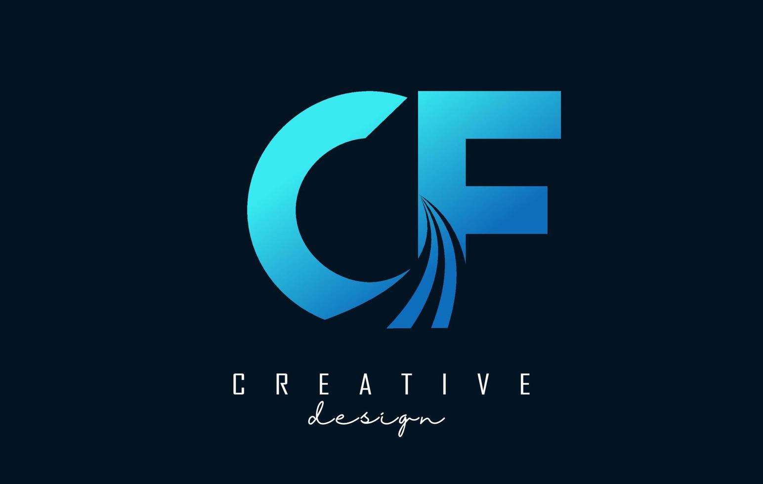 creatieve blauwe letters cf cf-logo met leidende lijnen en wegconceptontwerp. letters met geometrisch ontwerp. vector