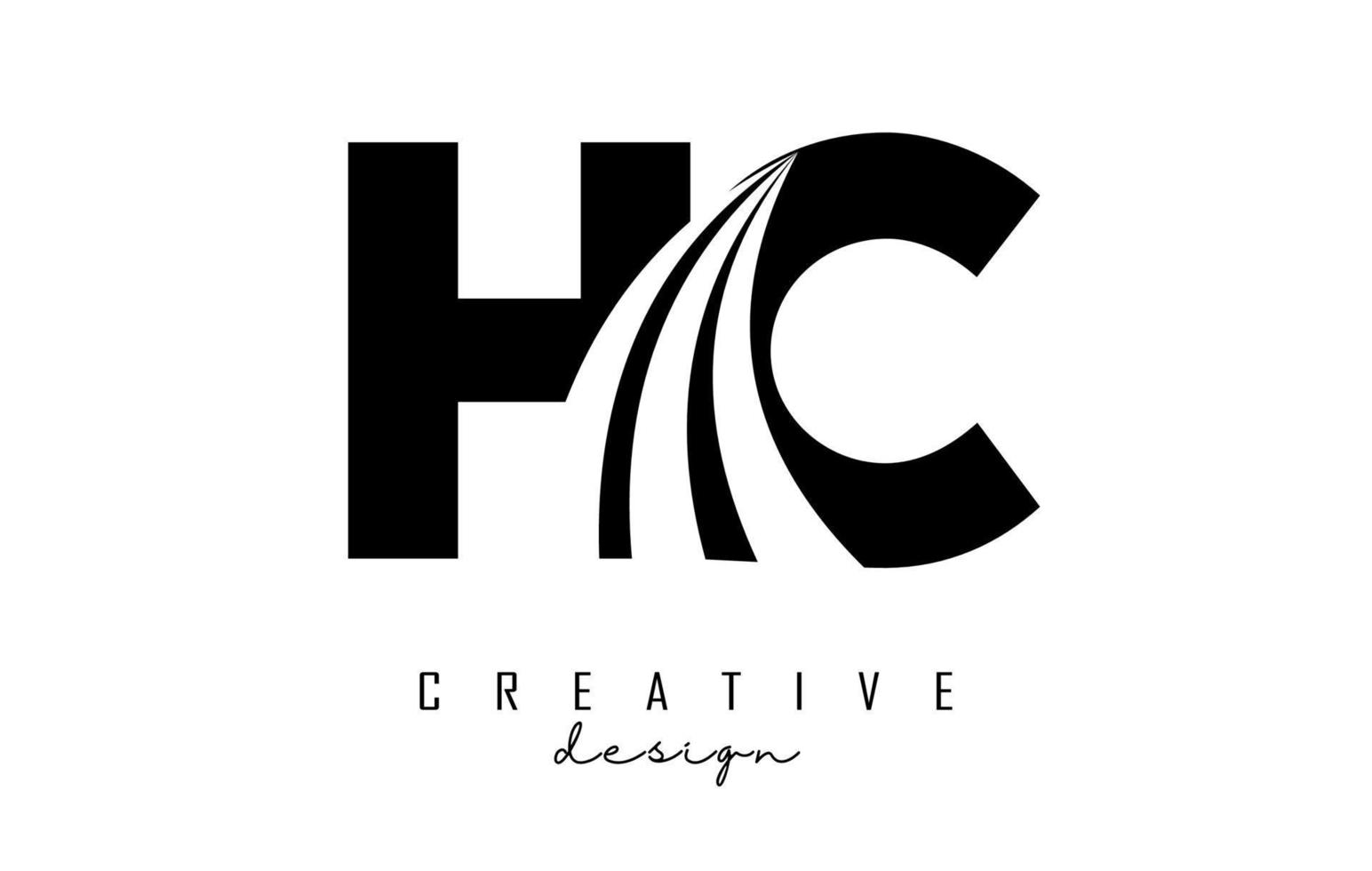 creatief zwarte letters hc hc-logo met leidende lijnen en wegconceptontwerp. letters met geometrisch ontwerp. vector
