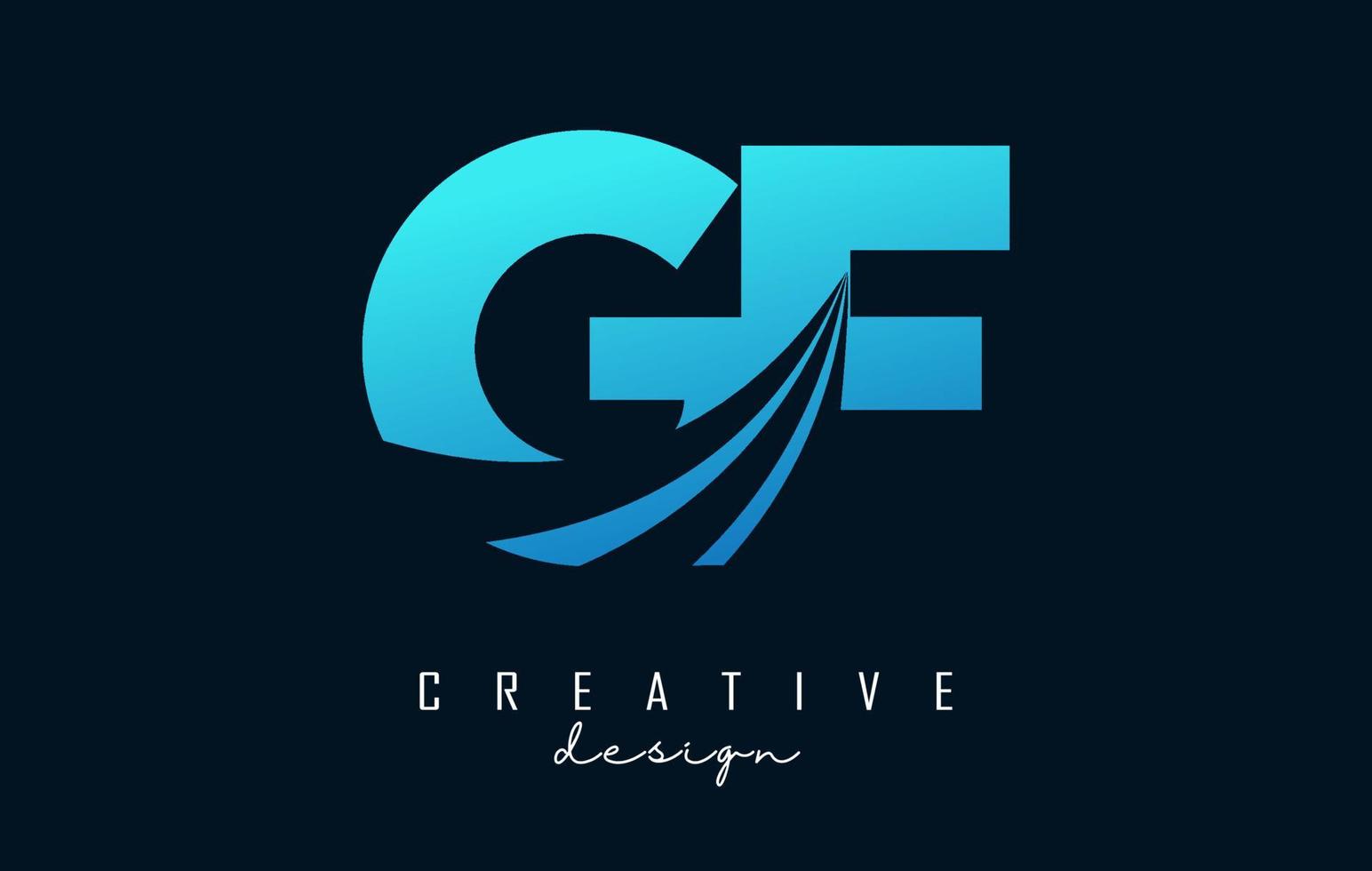 creatief blauwe letters gf gf-logo met leidende lijnen en wegconceptontwerp. letters met geometrisch ontwerp. vector