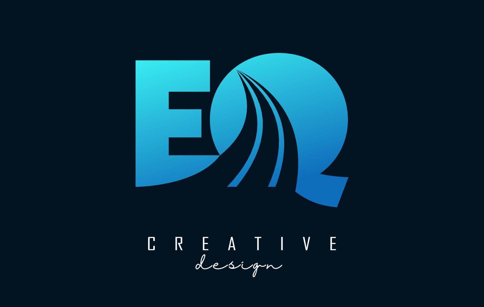 creatief blauwe letters eq eq-logo met leidende lijnen en wegconceptontwerp. letters met geometrisch ontwerp. vector