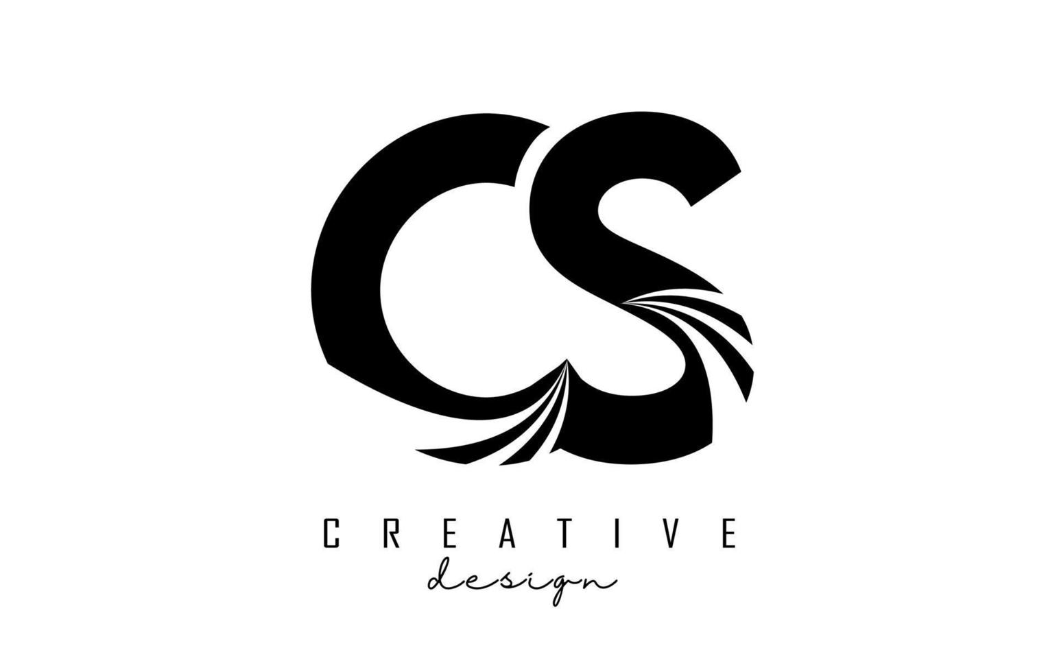creatief zwarte letters cs cs-logo met leidende lijnen en wegconceptontwerp. letters met geometrisch ontwerp. vector