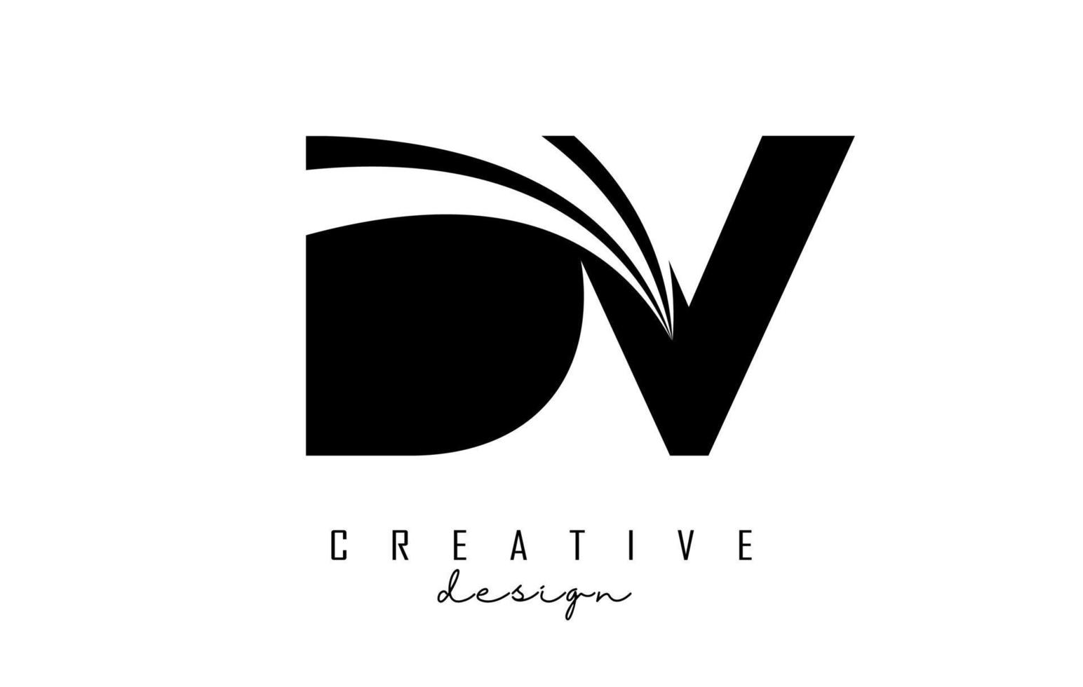 creatief zwarte letters dv dv-logo met leidende lijnen en wegconceptontwerp. letters met geometrisch ontwerp. vector
