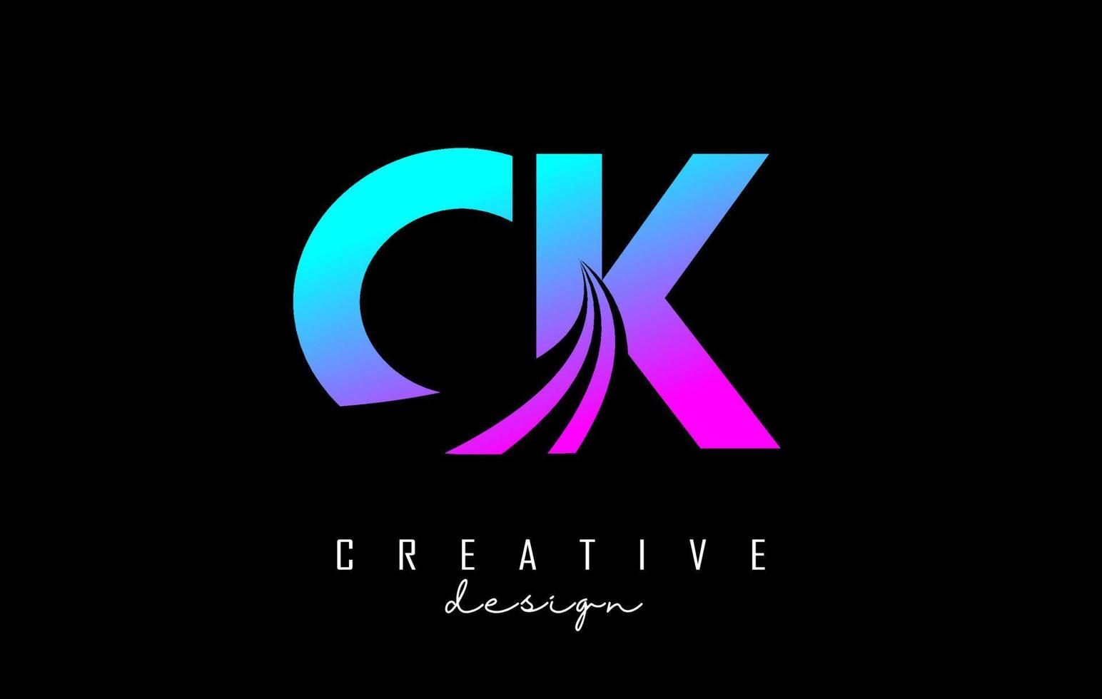 creatieve kleurrijke letters ck ck-logo met leidende lijnen en wegconceptontwerp. letters met geometrisch ontwerp. vector