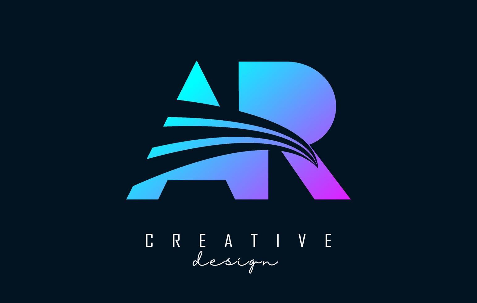 creatieve kleurrijke letters ar ar-logo met leidende lijnen en wegconceptontwerp. letters met geometrisch ontwerp. vector