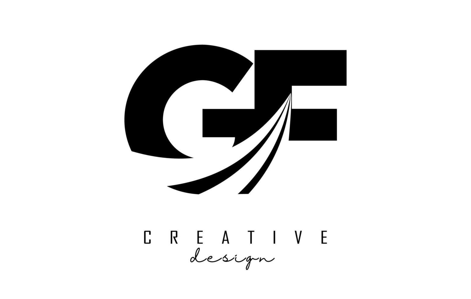 creatief zwarte letters gf gf-logo met leidende lijnen en wegconceptontwerp. letters met geometrisch ontwerp. vector