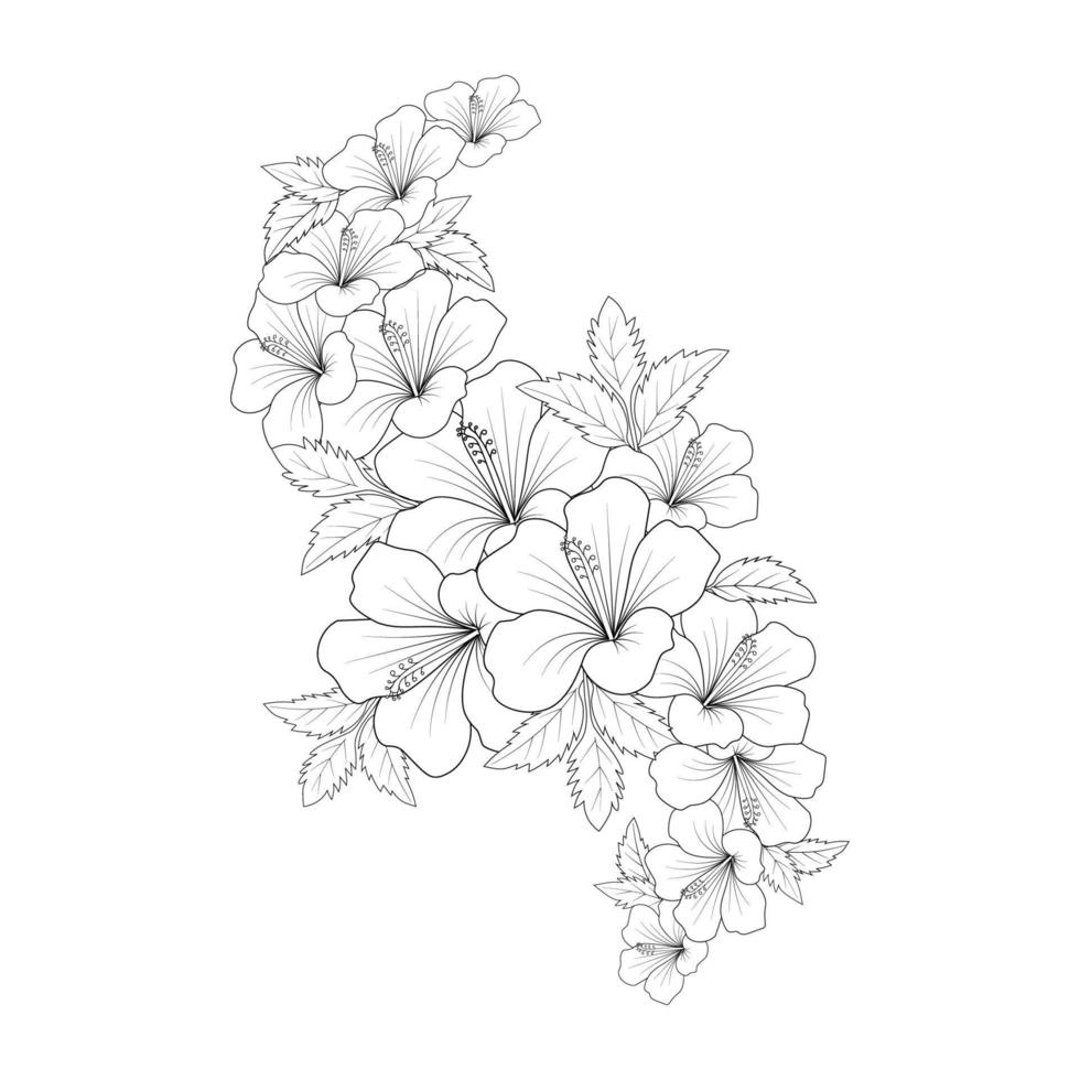 doodle gemeenschappelijke hibiscus bloem lijntekeningen kleurboek pagina van vector grafisch ontwerp