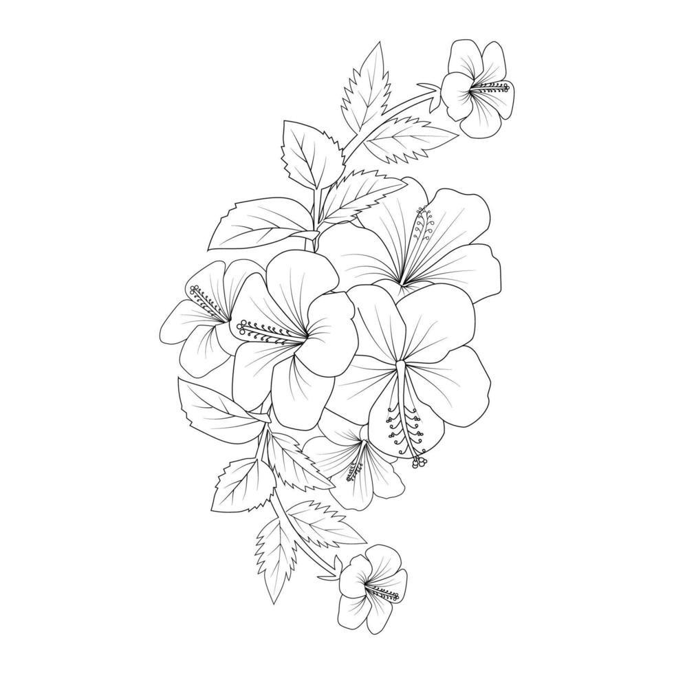 Hawaiiaanse bloem kleurplaat illustratie met lijntekeningen lijn van zwart-wit handgetekende vector