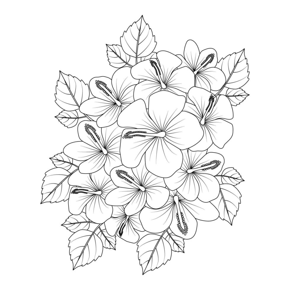 doodle kleurplaat van hibiscus bloem illustratie met lijntekeningen beroerte vector