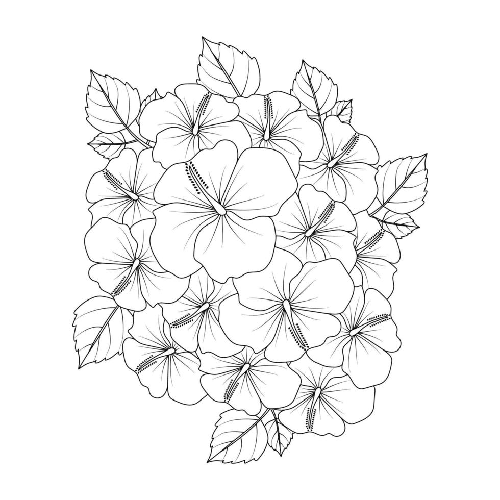 doodle kleurplaat van hibiscus bloem illustratie met lijntekeningen beroerte vector
