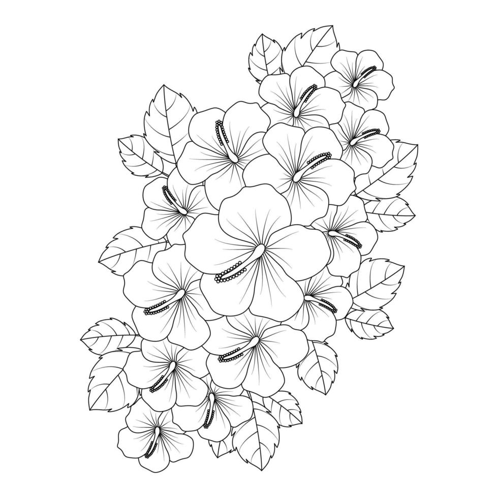 doodle kleurplaat van hibiscus bloem illustratie met lijntekeningen beroerte vector