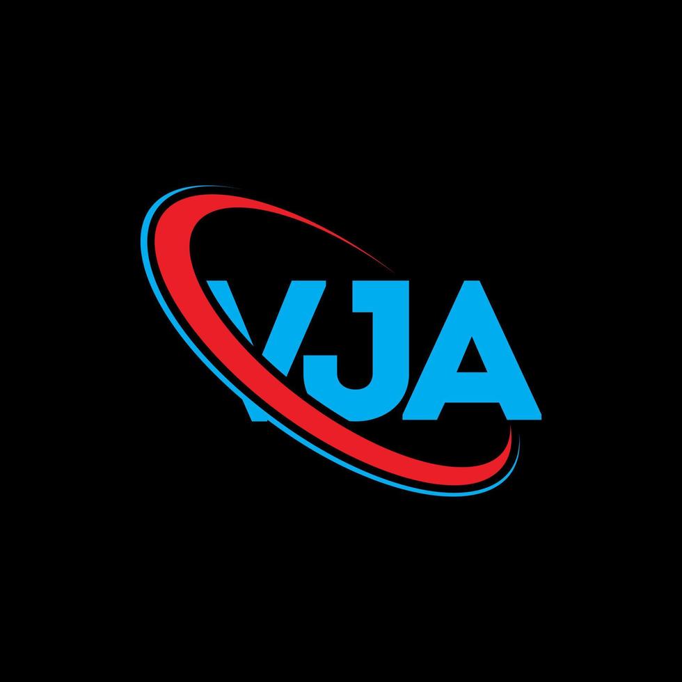 vja-logo. vja brief. vja brief logo ontwerp. initialen vja logo gekoppeld aan cirkel en hoofdletter monogram logo. vja typografie voor technologie, business en onroerend goed merk. vector