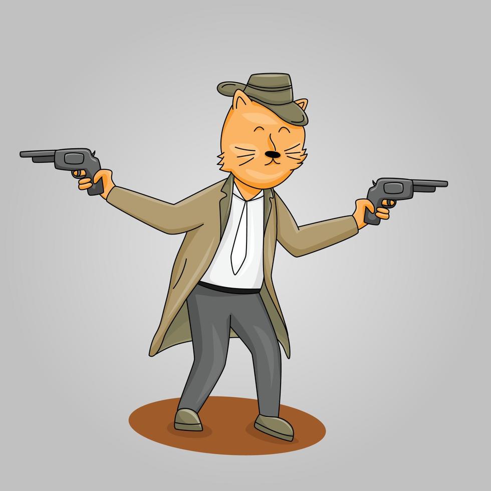 schattige maffia kat vectorillustratie, kat in maffia outfit vector