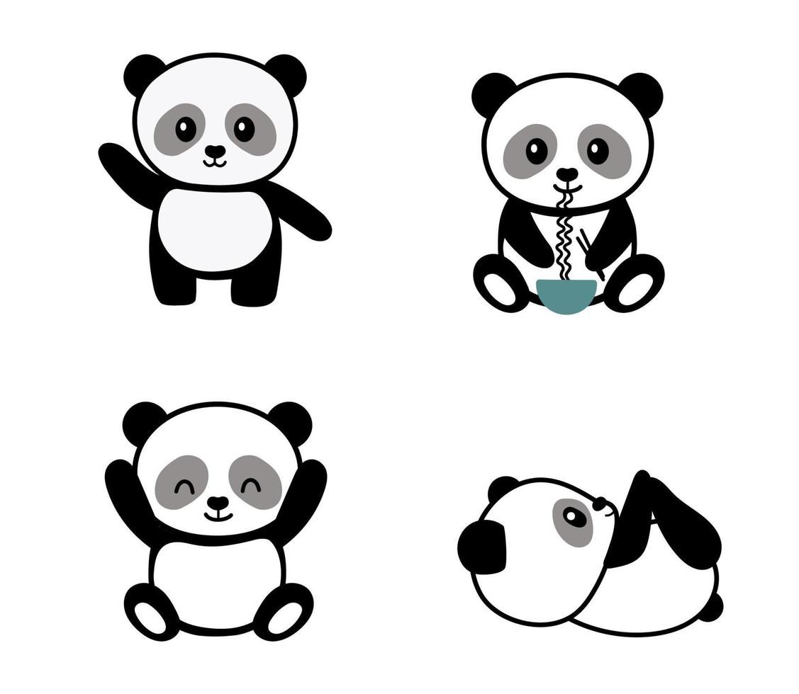 set schattige panda's in verschillende poses vector