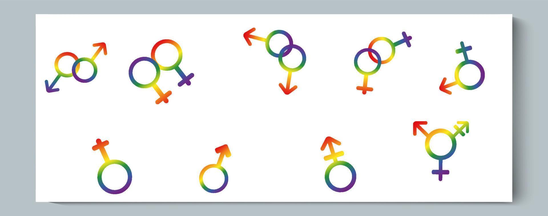 set van geslacht, lgbt regenbooggradiënt symbool op witte achtergrond vector