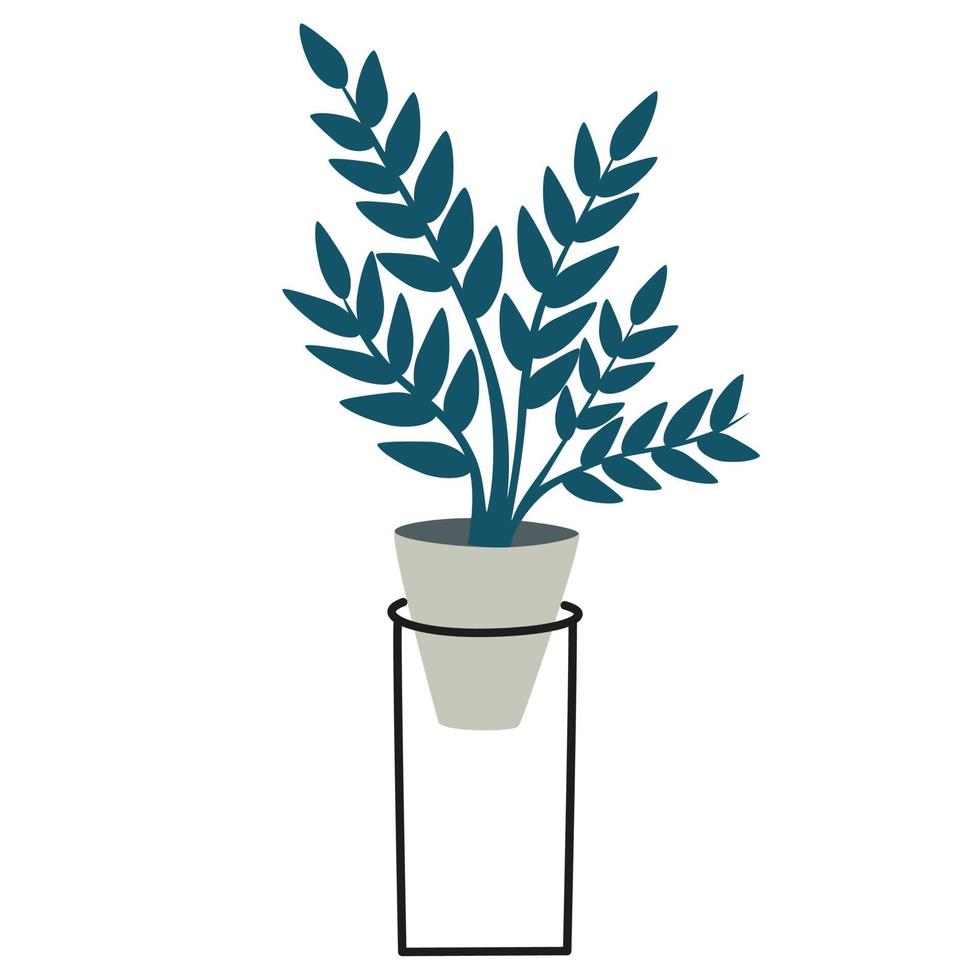 kamerplant in pot. gebladerte kamerplant groeit in bloempot. groene bladdecoratie voor interieur. natuurlijke binneninrichting. hand tekenen vectorillustratie geïsoleerd op een witte achtergrond vector