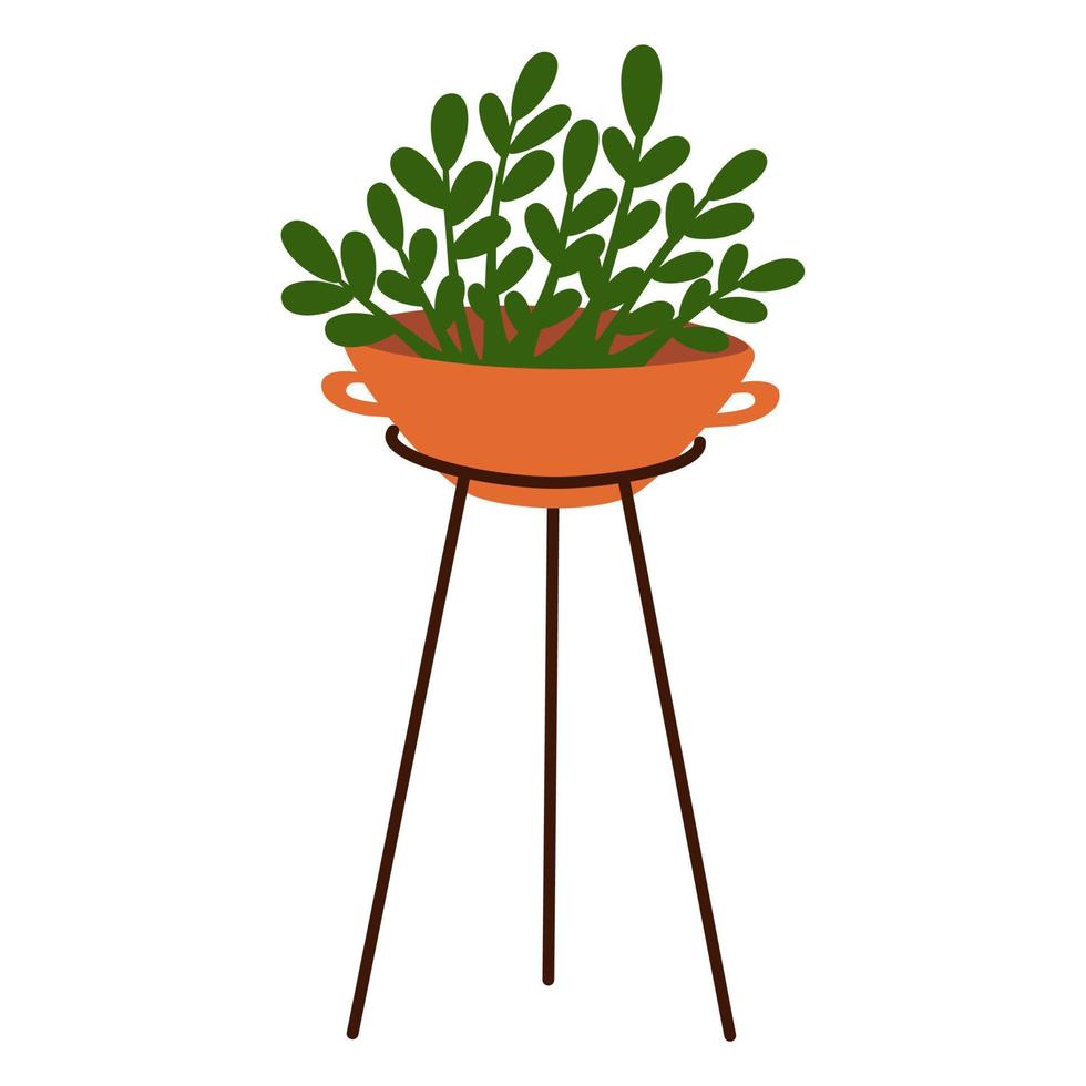 kamerplant in pot. gebladerte kamerplant groeit in bloempot. groene bladdecoratie voor interieur. natuurlijke binneninrichting. hand tekenen vectorillustratie geïsoleerd op een witte achtergrond vector