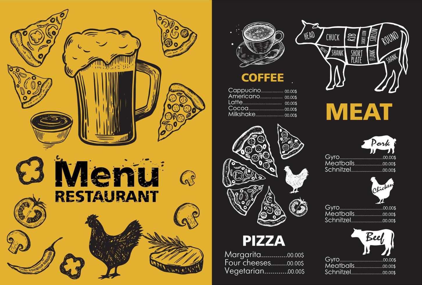 menu sjabloonontwerp voor restaurant, schets illustratie. vector. vector